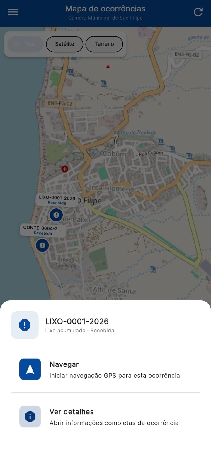 Detalhe de uma ocorrência na aplicação móvel